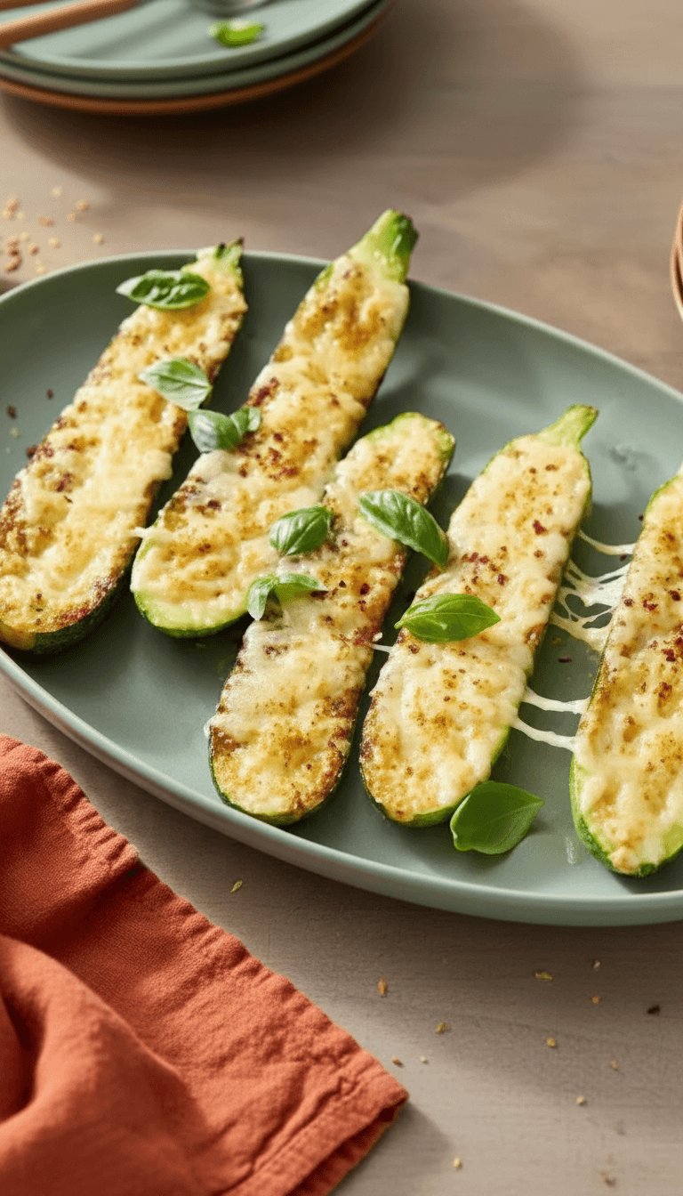 Cheesy Garlic Zucchini Steaks