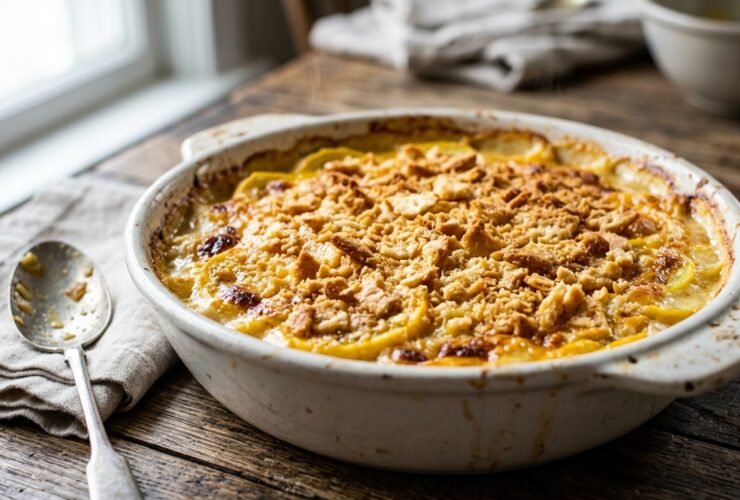 Squash casserole in baking dish 202605020050